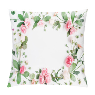 Personality  Round Frame Made Of Pink And Beige Roses Pillow Covers