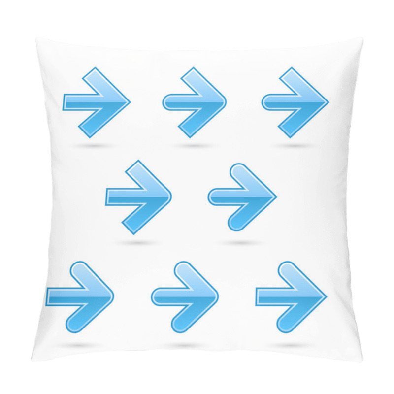 Personality  9 Variations Blue Arrow Web 2.0 Icons. Glossy Shapes With Shadow On White Background Pillow Covers