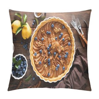 Personality  Thanksgiving Pear Tart, Pie Or Cake With Fresh Pears And Blueberry, Cinnamon And Walnuts Pillow Covers