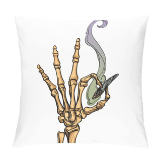 Personality  Bones With Cigarette In Hand Drawing Style Pillow Covers