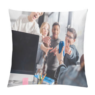 Personality  People Reach Hands For Bank With Drink In Office Pillow Covers