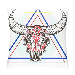 Personality  Vector Illustration With A Wild Buffalo Skulls. Pillow Covers