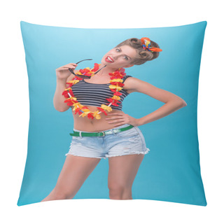Personality  Beautiful Emotional Girl With Pretty Smile In Pinup Style Posing Pillow Covers