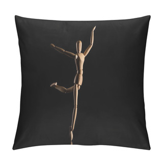 Personality  Wooden Doll Imitating Dancing On Black  Pillow Covers