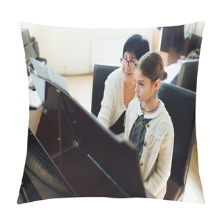 Personality   Music Teacher With The Pupil At  Lesson Piano Pillow Covers
