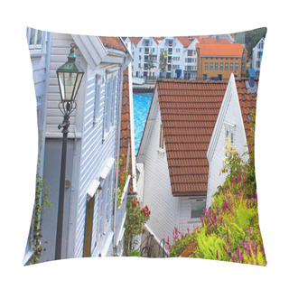 Personality  Old Street With White Wooden Houses With Tiled Roofs In The Cent Pillow Covers