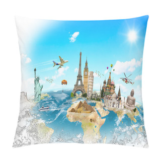 Personality  Famous Landmarks Of The World Grouped Together Pillow Covers