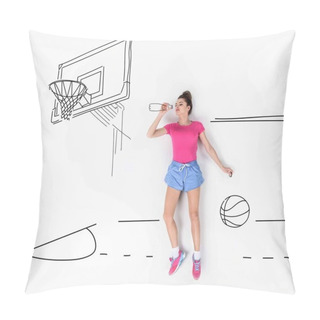 Personality  Creative Hand Drawn Collage With Drinking Water On Basketball Field Pillow Covers