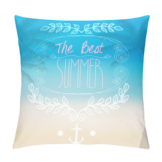 Personality  Vector Vintage Hand Drawn Hello Summer Cute, Leafs Frame With Bl Pillow Covers