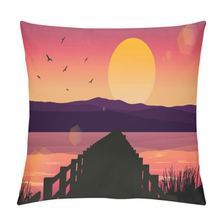 Personality  Landscape Of Wooden Walkway On The River In Sunset Pillow Covers