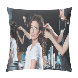 Personality  Hair Dresser Doing Hairstyle Pillow Covers