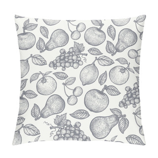 Personality  Vintage Vector Seamless Fruit Pattern In Engraving Style. Retro Pattern With Fruits Pillow Covers