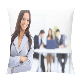 Personality  Portrait Of Successful Businesswoman And Business Team At Office Meeting Pillow Covers