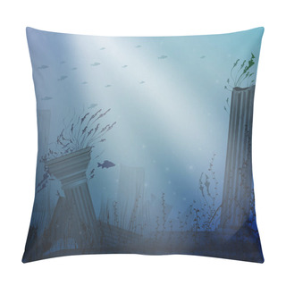 Personality  Underwater Landscape With Ancient Ruins Of Columns With Beams Of Light, Secret Of Atlantis, Pillow Covers