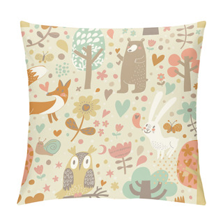 Personality  Stylish Floral Seamless Pattern With Forest Animals Pillow Covers
