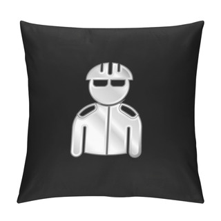 Personality  Bicyclist With Helmet And Jacket Silver Plated Metallic Icon Pillow Covers