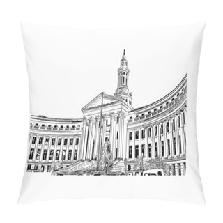Personality  Print Building View With Landmark Of Denver Is The Capital Of Colorado. Hand Drawn Sketch Illustration In Vector. Pillow Covers