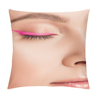 Personality  Close Up View Of Beautiful Woman With Pink Eyeliner Pillow Covers