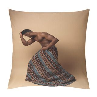 Personality  Sexy Naked Tribal Afro Man Covered In Blanket Posing On Beige Pillow Covers