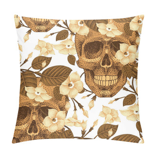 Personality  Seamless Pattern With Skulls And Flowers. Pillow Covers