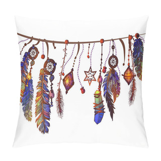 Personality  Seamless Border With Feathers And Crystals Pillow Covers