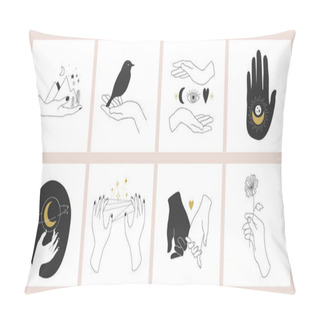 Personality  Collection Of Fine, Hand Drawn Style Logos And Icons Of Hands. Fashion, Skin Care And Wedding Concept Illustrations. Pillow Covers