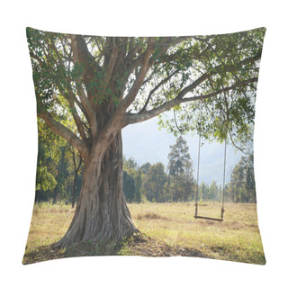 Personality  Big Tree With Swing On Green Field, Chiang Mai, Thailand Pillow Covers