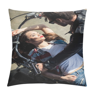 Personality  Young Couple With Motorcycle  Pillow Covers