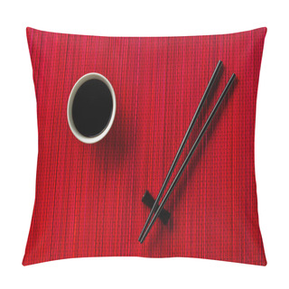 Personality  Chopsticks And Bowl With Soy Sauce On Bamboo Mat Pillow Covers