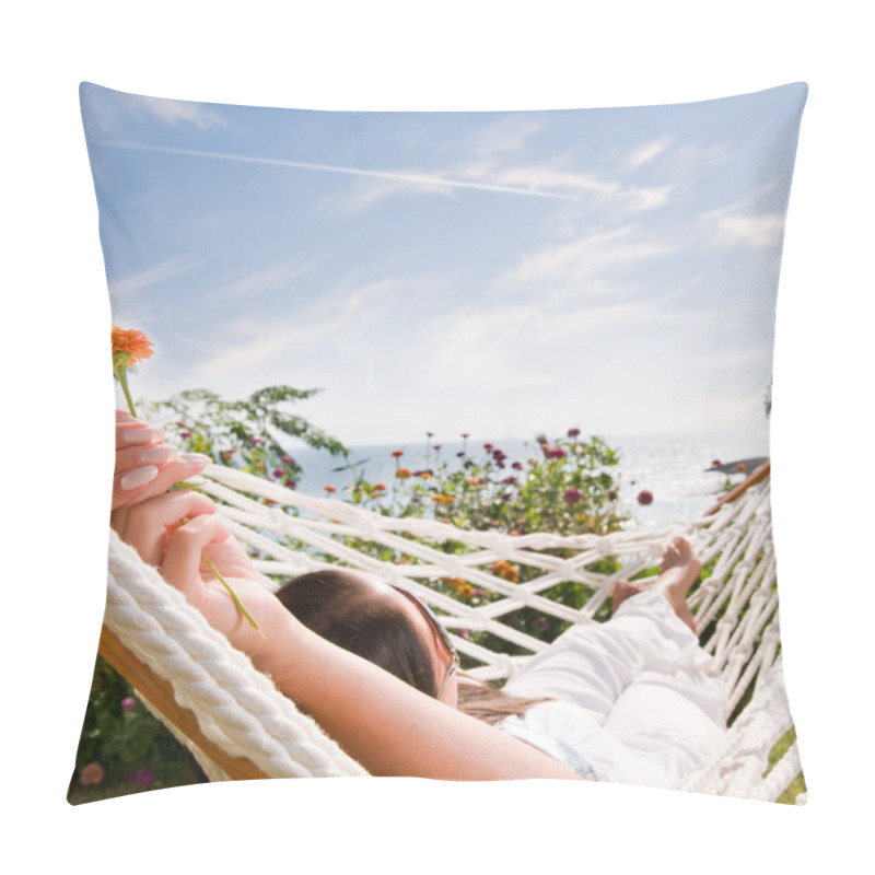 Personality  Young woman in hammock pillow covers