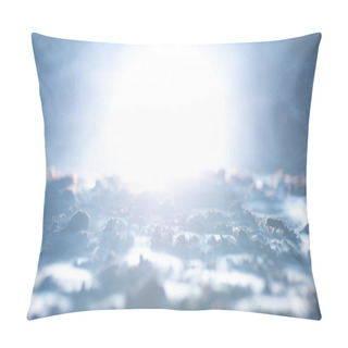 Personality  Selective Focus Of Ground With Smoke And Moonlight On Black Background Pillow Covers