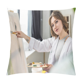Personality  Young Creative Girl Painting In Light Studio Pillow Covers