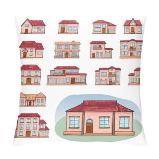 Personality  Set Of Vector Different Houses, Cartoon Scribble Style. Pillow Covers