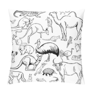 Personality  Hand Drawn Animals And Birds Of Australia. Vector Sketch Illustration. Pillow Covers