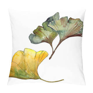 Personality  Yellow And Green Ginkgo Biloba Isolated Leaves. Watercolor Background Illustration Set.  Pillow Covers