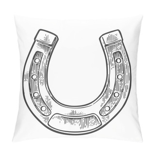 Personality  Horseshoe. Vintage Vector Engraving Illustration For Info Graphic, Poster, Web. Black On White Background Pillow Covers