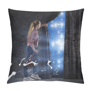 Personality  Young Woman Pushes The Curtain Pillow Covers