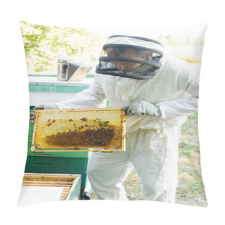 Personality  Apiarist Holding Frame With Honeycomb And Bees On Apiary Pillow Covers