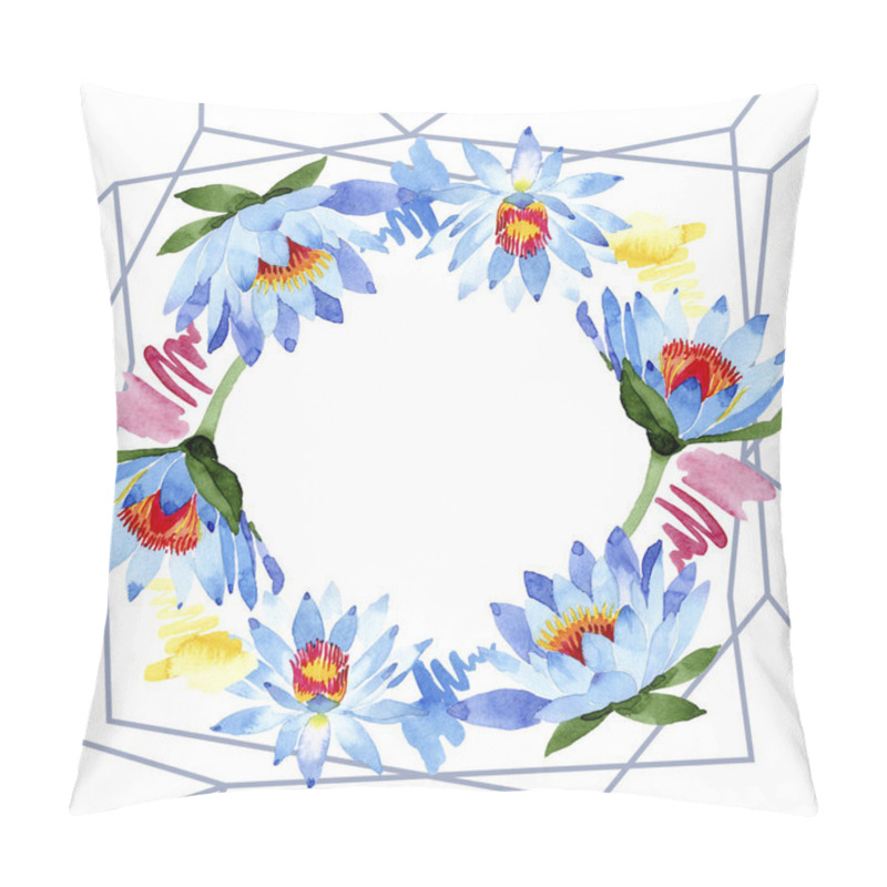 Personality  Beautiful blue lotus flowers isolated on white. Watercolor background illustration. Watercolour aquarelle. Frame border ornament. Crystal diamond rock jewelry mineral. pillow covers