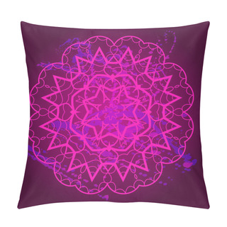 Personality  Oriental Mandala Motif Round Lase Pattern On The Violet Background, Like Snowflake Or Mehndi Pillow Covers