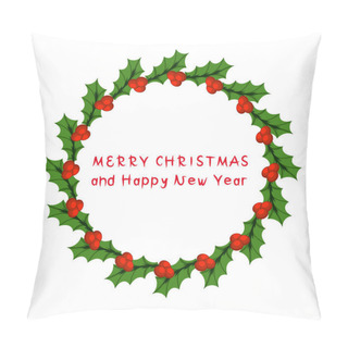 Personality  Merry Christmas And New Year Colorful Wreath With Text. Bright Vector Decor For Web And Print.  Pillow Covers