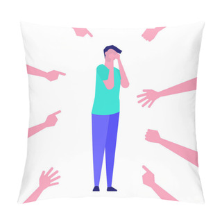 Personality  Depressed, Frustrated Man. Victim,  Bullying Employee, Accusation. Vector Illustration. Pillow Covers