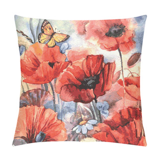 Personality  Vector Watercolor Poppies. Pillow Covers