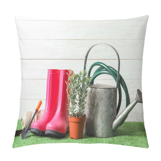 Personality  Plant, Rubber Boots And Gardening Tools On Artificial Grass Pillow Covers