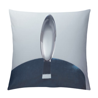 Personality  Crystal Ball On Round Table On Grey Background, Panoramic Shot Pillow Covers