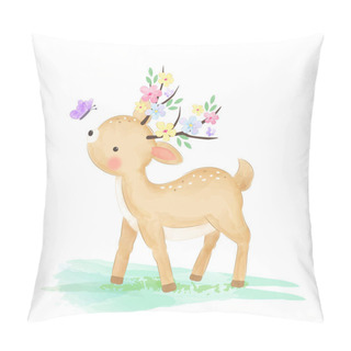 Personality  Cute Baby Deer Illustration, Animal Clipart, Baby Shower Decoration, Woodland Illustration. Pillow Covers