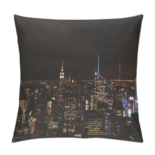 Personality  NEW YORK, USA - OCTOBER 8, 2018: Aerial View Of New York City At Night, Usa Pillow Covers