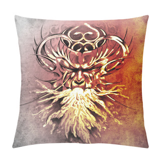 Personality  Sketch Of Tattoo Art, Monster Mask With White Fire Pillow Covers