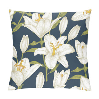 Personality  Vector Floral Seamless Pattern With White Lilies. Floral Background In Vintage Style. Pillow Covers