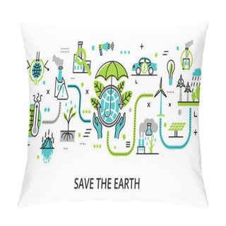 Personality  Concept Of Save The Earth, For Graphic And Web Design, Flat Line Vector Illustration  Pillow Covers